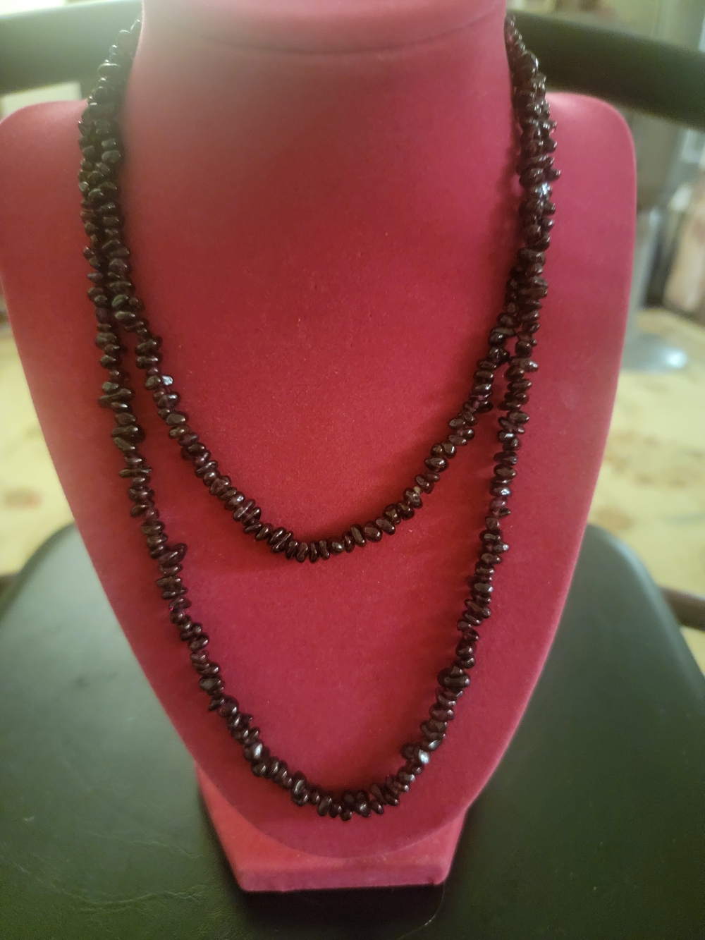 Vintage Double Strand Garnet-Tone Beaded Necklace - Deep Red